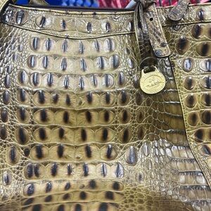 Structured  Brahmin Croc-Embossed Tote Bag in Olive Green